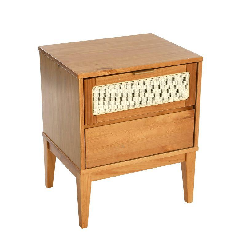 Crawford Light Brown Pine Wood Nightstand with Cane Detail