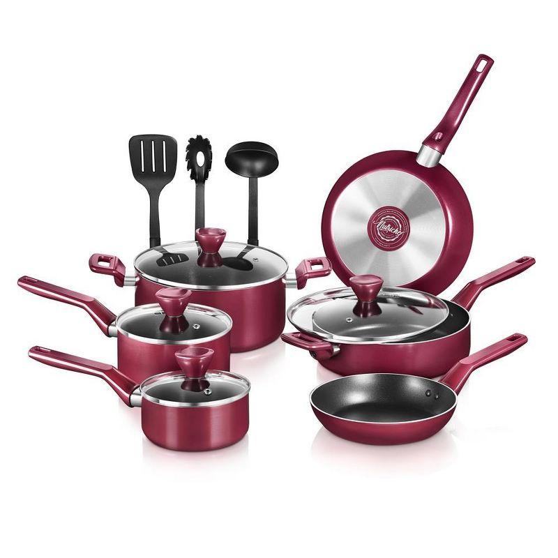 NutriChef 13-Piece Red Nonstick Aluminum Cookware Set