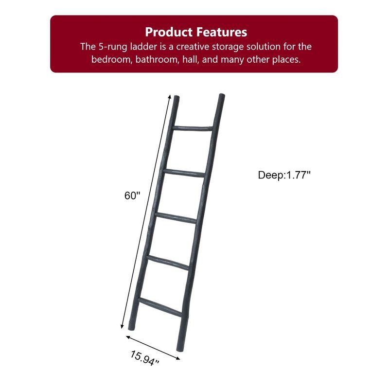 LuxenHome Rustic Black Wood 5Ft Blanket Ladder