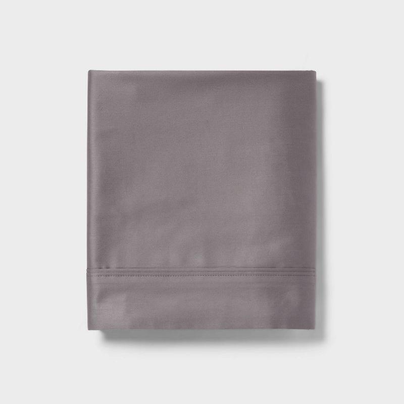 Twin 400 Thread Count Performance Flat Sheet Dark Gray - Threshold™: Cotton Sateen, Machine Washable, OEKO-TEX Certified