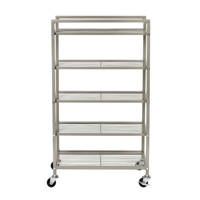 Honey-Can-Do 5-Tier Rolling Bathroom Steel Storage Cart Silver: Space-Saving Organizer, Fixed Shelves, with Anti-Tip Hardware