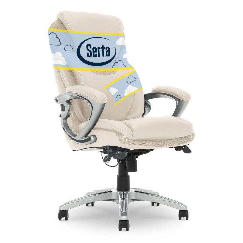 Works Executive Office Chair with Air Technology Comfortable Cream - Serta: Ergonomic Lumbar Support, Fixed Arms, Wood Frame