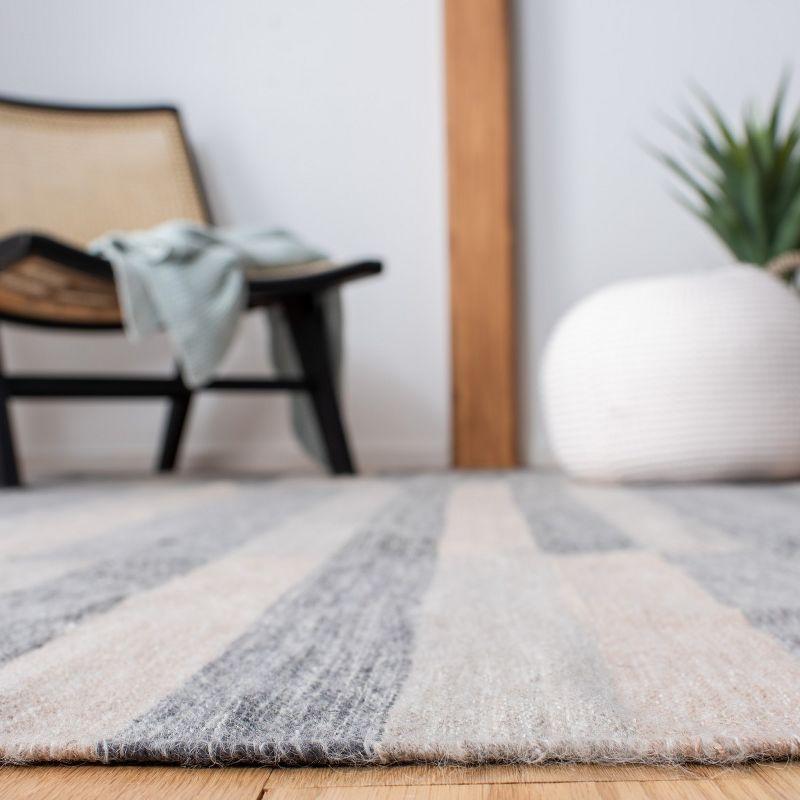 Gray and Beige Striped Wool Cotton 4' x 6' Area Rug