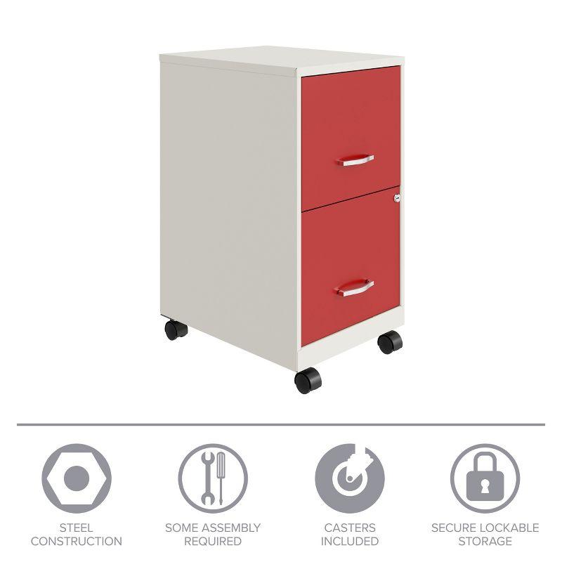 Space Solutions 18" Deep Letter Width Vertical File Cabinet - Pearl White and Red: 2 Drawer Steel, GreenGuard Certified