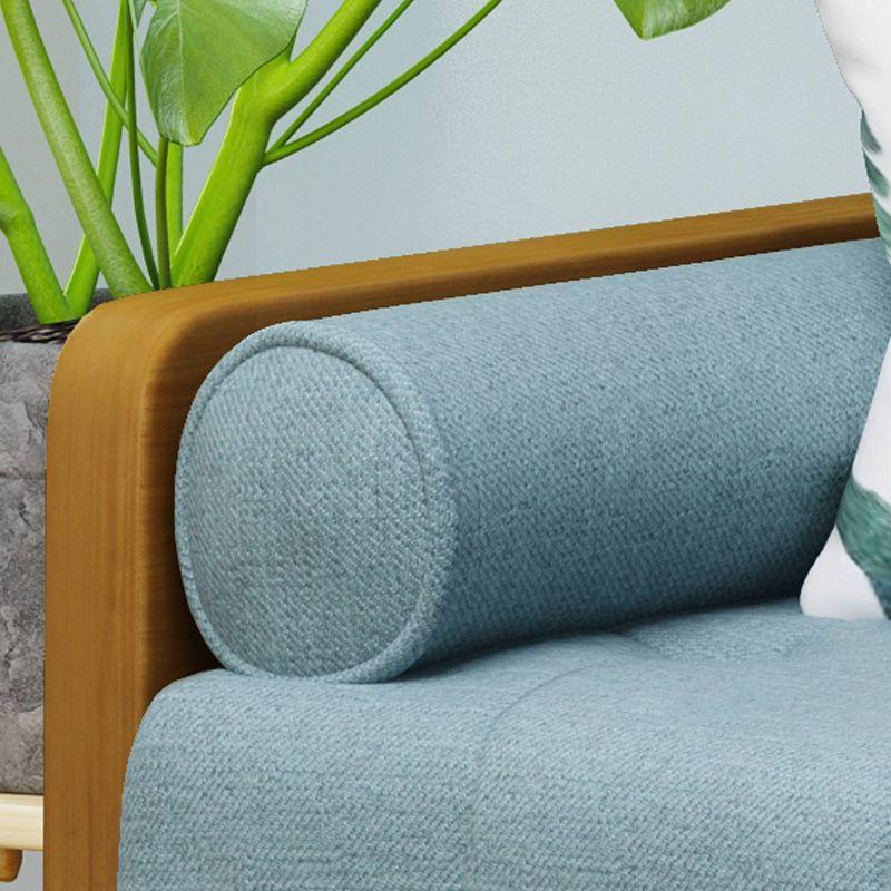 GDFStudio Aidan Mid Century Modern 72.25" Tufted Upholstered 3 Seater Sofa，Blue/Dark Walnut/Gold