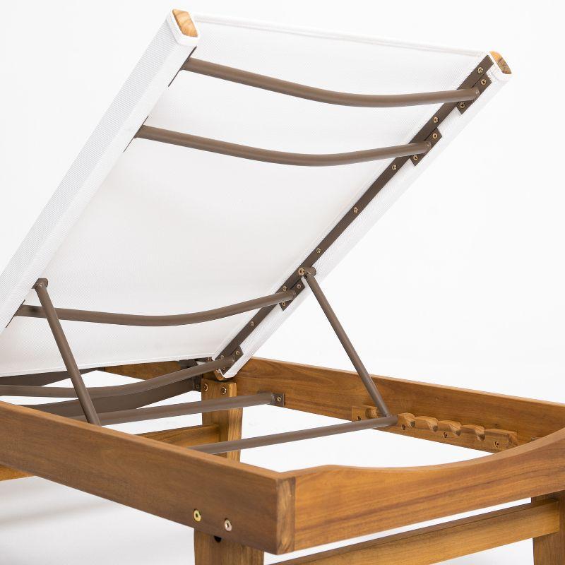 Christopher Knight Home Summerland Outdoor Mesh and Acacia Wood Armless Adjustable Chaise Lounges (Set of 2), White/Teak