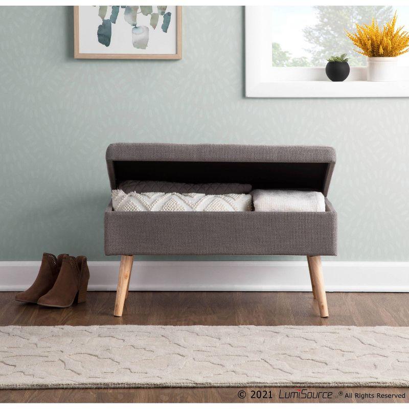 Contemporary Gray Fabric Upholstered Storage Bench with Natural Wood Legs