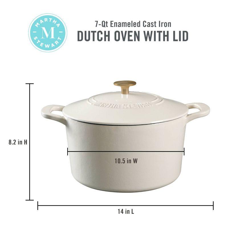 Linen Enamel Cast Iron 7-Quart Dutch Oven with Gold Knob