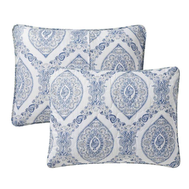 Sea Damask 3-Piece Printed Coastal Quilt Set