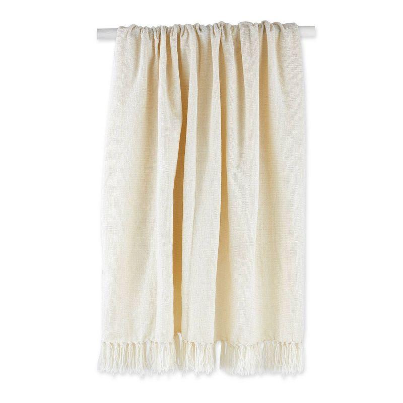 50"x60" Soft Chenille Throw Blanket Cream - Design Imports: Hypoallergenic, Woven Polyester, Machine Washable