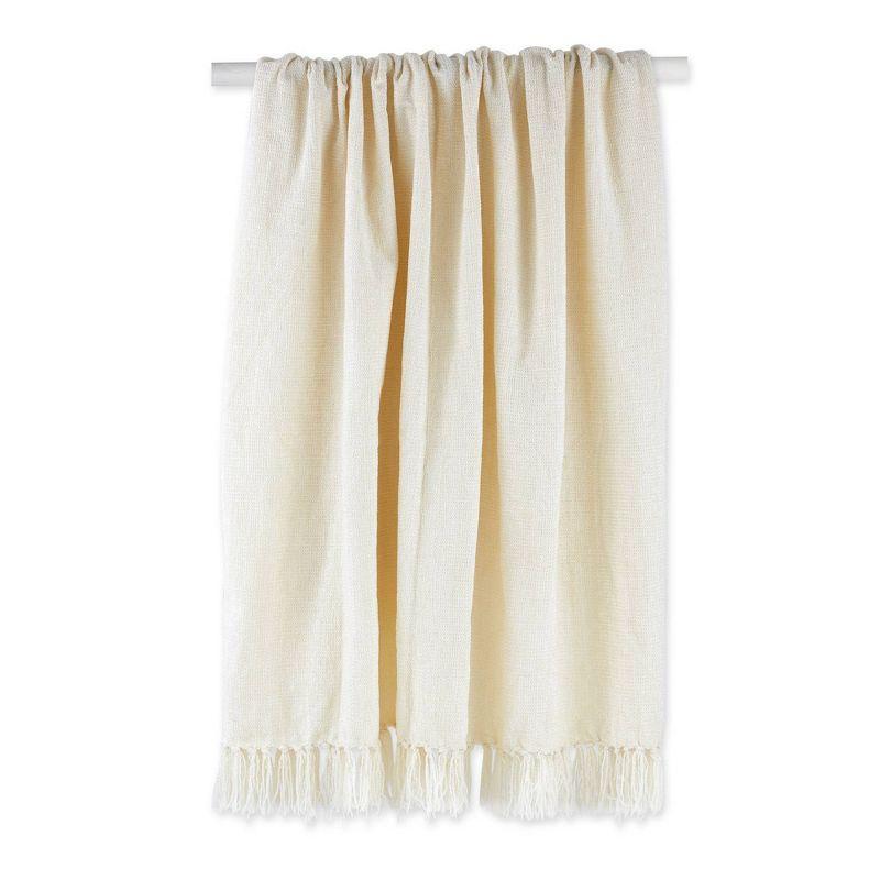 Cream Knitted Chenille Throw Blanket with Fringe