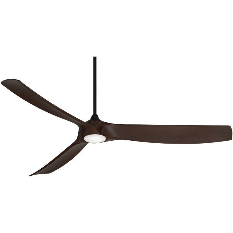 Casa Vieja 70" Kona Wind Modern Indoor Outdoor Ceiling Fan 3 Blade LED Light Remote Control Black Finish Walnut Blades Bedroom DC Motor Damp Rated