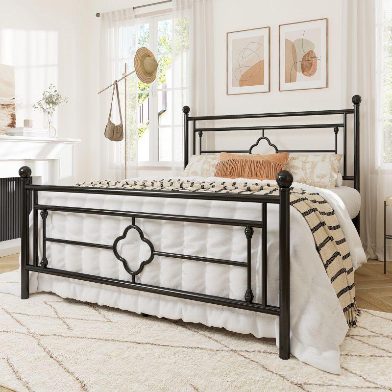 Allewie Metal Platform Bed Frame with Victorian Vintage Headboard and Footboard/Mattress Foundation/Under Bed Storage/No Box Spring Needed/Noise-Free/Easy Assembly