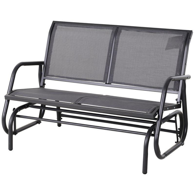 Outsunny 2-Person Outdoor Glider Bench, Patio Double Swing Rocking Chair Loveseat w/Powder Coated Steel Frame for Backyard Garden Porch, Gray