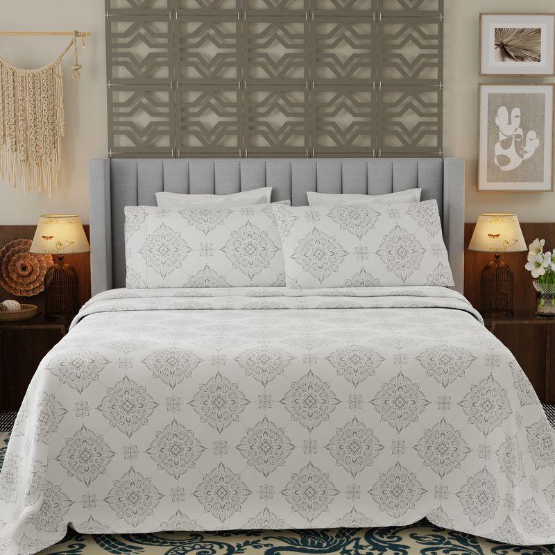 Color Sense Percale Weave Cool & Crisp Cotton Rich Sheet Set, Twin Extra Long, Damask Grey, 4 piece