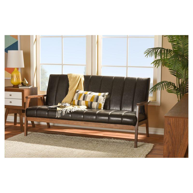 Nikko Dark Brown Faux Leather 3-Seater Sofa with Wooden Frame