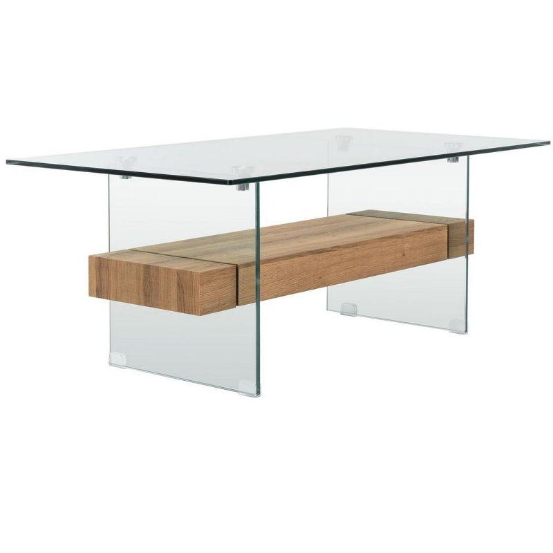 Kayley Coffee Table - Glass/Natural Brown - Safavieh