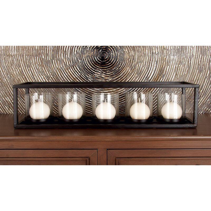 22" x 5" Contemporary Iron/Glass Five Light Candle Holder Black - Olivia & May: Elegant Mantel Decor, Indoor Use