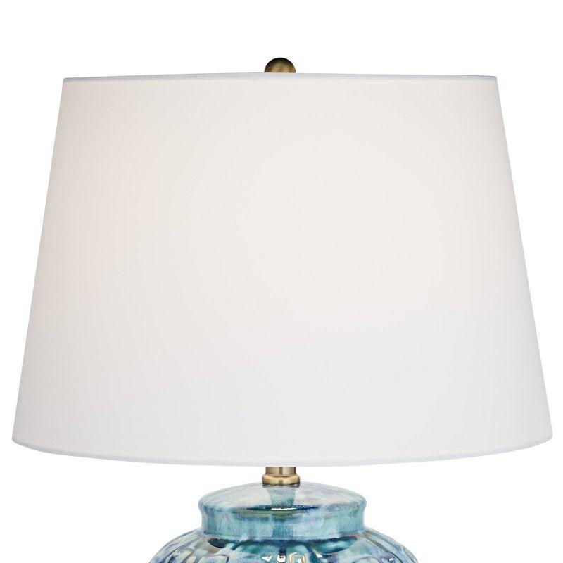 Possini Euro Design Asian Inspired Table Lamp 27" Tall Ceramic Teal Glaze Patterned Temple Jar White Empire Shade for Living Room (Colors May Vary)