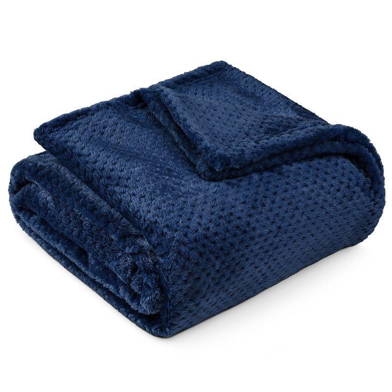 Navy Blue Twin Fleece Waffle Textured Blanket