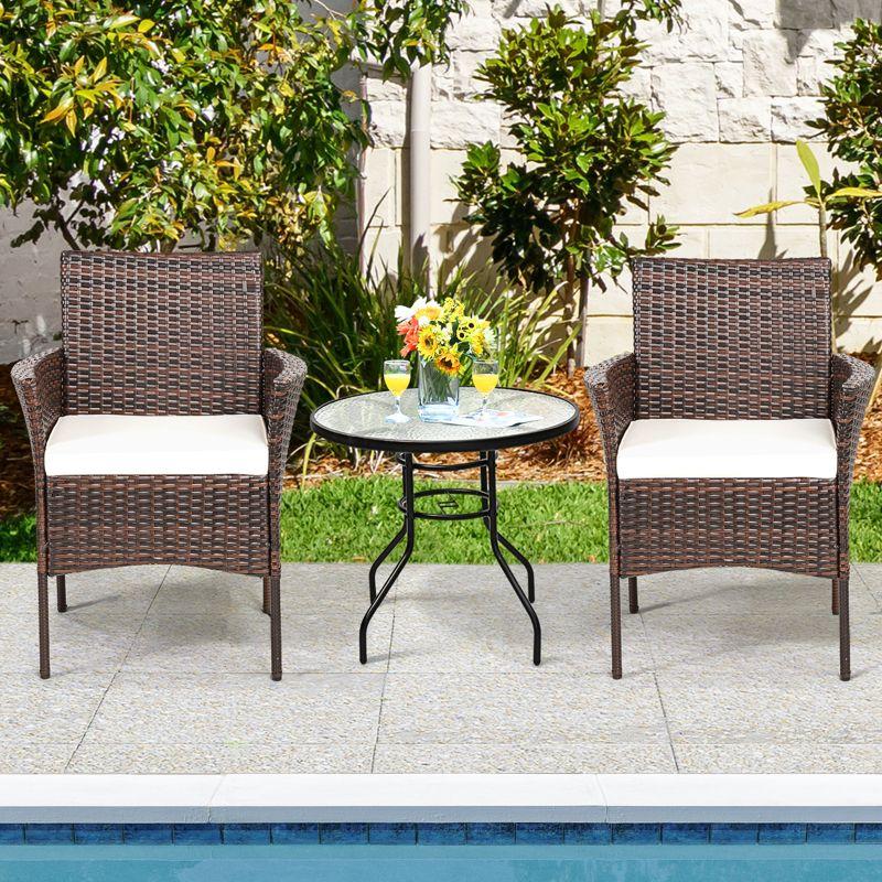 Tangkula Outdoor 2 PCS Rattan Dining Chair Patio Cushioned Arm Chair w/Zipper Brown