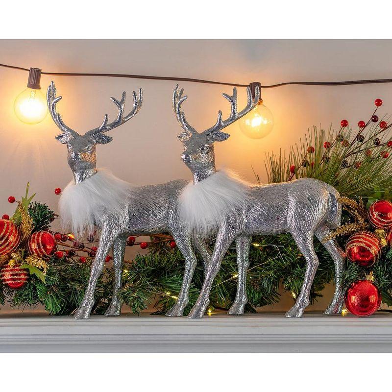 Ornativity Glitter Christmas Reindeer Figurines-  Silver - Pack of 2