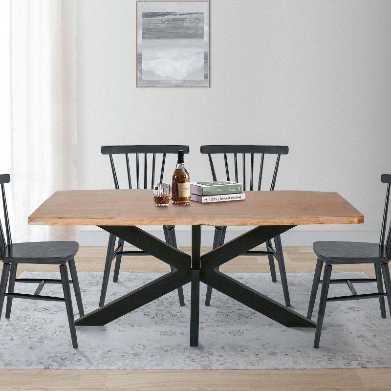 The Urban Port 79" Rectangular Live Edge Top Mango Wood Dining Table Crossed Legs Brown/Black