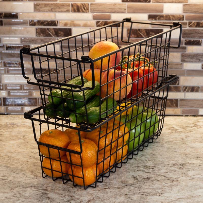 Set of 2 Black Metal Wire Storage Bins with Handles