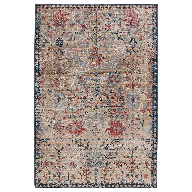 9'6"x12'7" Elva Indoor/Outdoor Oriental Area Rug Tan/Blue - Jaipur Living: Traditional Floral Medium Pile Rug
