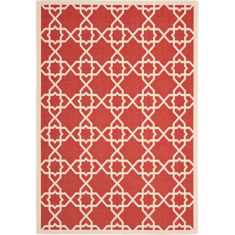 Red and Beige Flat Woven Synthetic Indoor/Outdoor Area Rug