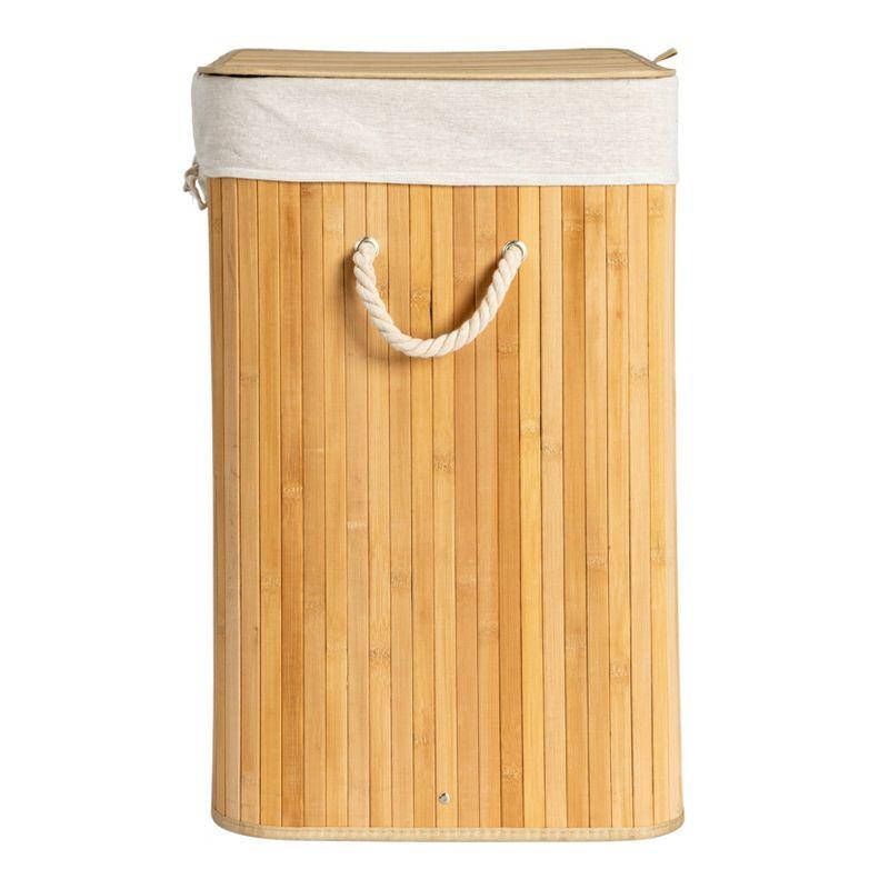 Household Essentials Bamboo Double Laundry Hamper with Rope Handles, Lid and Removable Machine Washable Laundry Bag, 39-Gallons