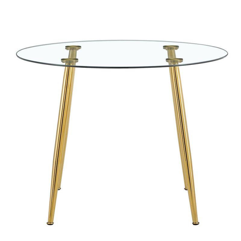 Round Glass Dining Table, 40 Inch Modern Minimalist Dining Table With Gold Plated Metal Legs, Non-Slip Rubber Pads, Golden