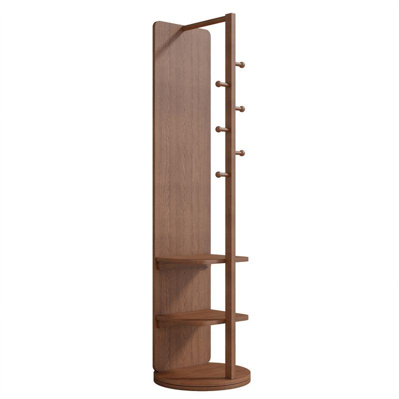 Full Length Mirror with Stand, 360°Swivel Full Body Mirror with Cloak Rack, Modern Standing Mirror for Bedroom Living Room Entryway 65.7" Walnut