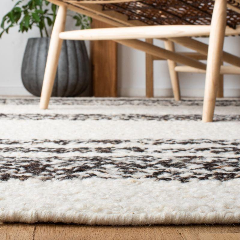 Handmade Black and Ivory Wool Cotton Striped Runner Rug