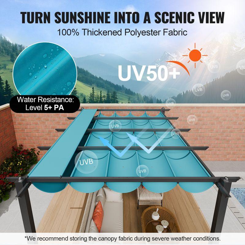 VEVOR 10'x13' Outdoor Retractable Pergola with Canopy, Aluminum Pergola with Retractable Canopy, Modern Pergola with Sun Shade Canopy, Bule