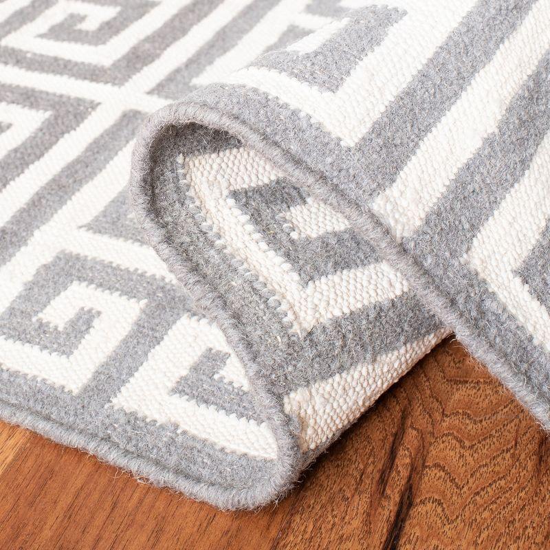 Grey and Ivory Geometric 7' Square Wool Area Rug