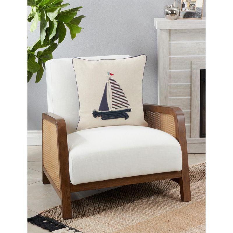 Saro Lifestyle Sail Boat Applique  Decorative Pillow Cover, Blue, 18"