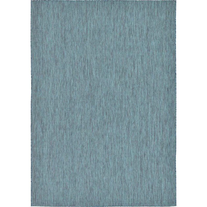 Teal and Navy Blue Outdoor Rectangular Synthetic Rug