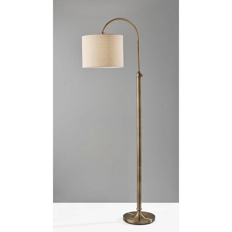 Adesso Barton Task Floor Lamp Antique Brass: Adjustable Height, Linen Shade, ETL Listed, Metal Body