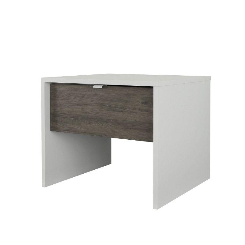 Nexera 1 Drawer Nightstand White/Bark Gray: Mid-Century Modern Bedside Table, Wood Composite, Spot Clean