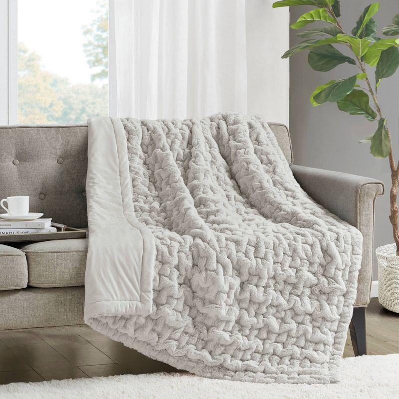 50"x60" Ruched Faux Fur Throw Blanket - Madison Park