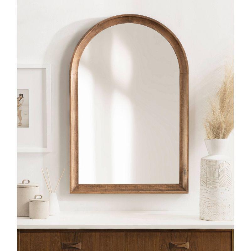 Rustic Brown Arched Wood Wall Mirror for Bathroom Vanity