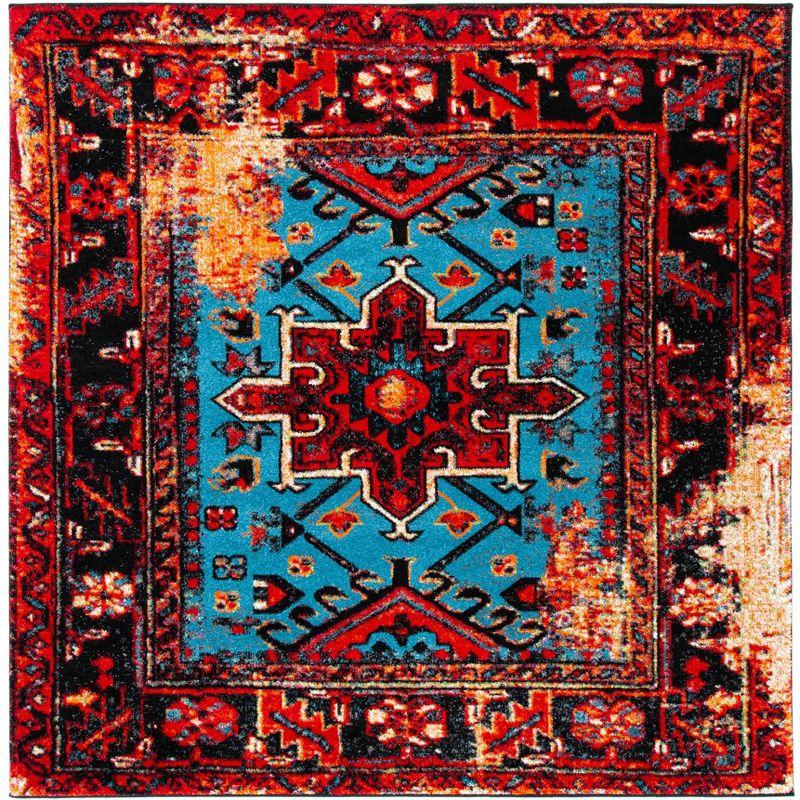 Vintage Red and Light Blue Square Oriental Rug