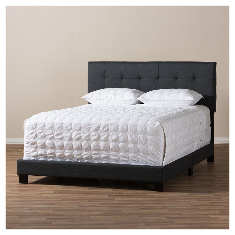 Full Brookfield Modern Fabric Bed with Grid-Tufting Design - Baxton Studio: Rubberwood & MDF, Requires Box Spring