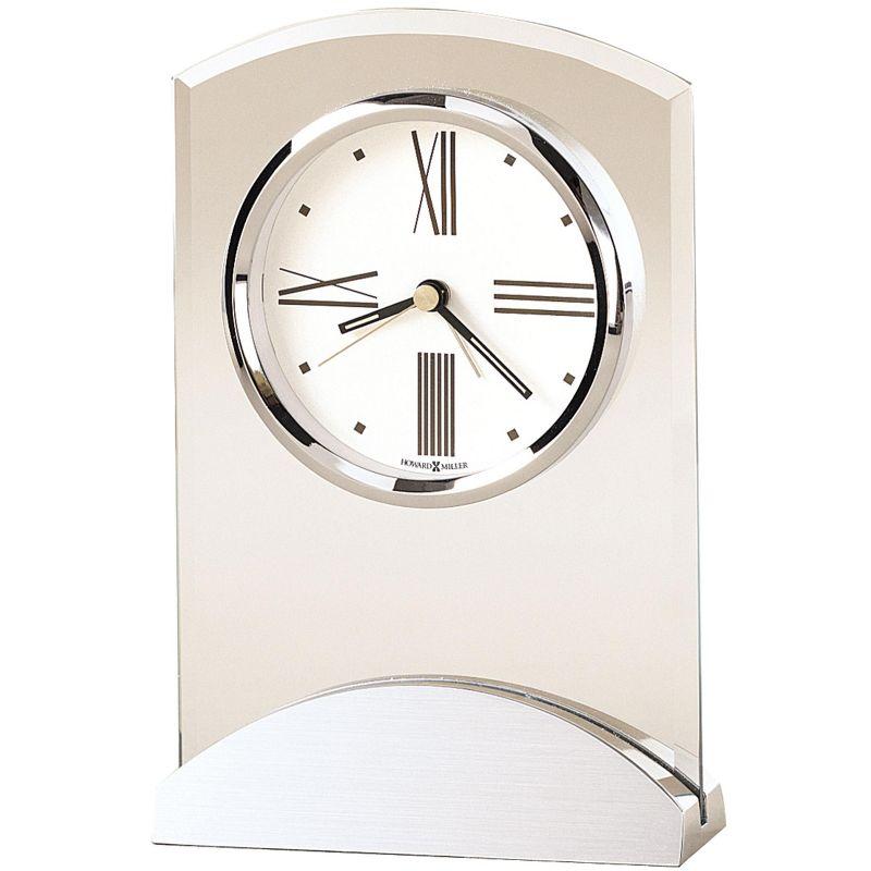 Tribeca Modern & Contemporary Roman Numeral Glass Quartz Movement / Crystal Tabletop Clock with Alarm in Polished Silver/Clear