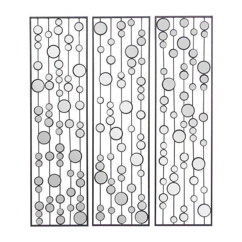 Mercer41 Metal Geometric Black Wall Decor with Round Mirror Accents Set
