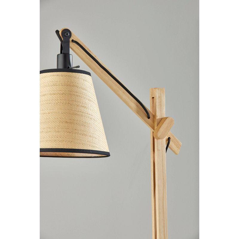 Walden Natural Wood Floor Lamp Black - Adesso: Adjustable Height & Arm, Rattan Shade