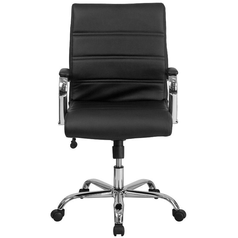 Mid-Back Black LeatherSoft Executive Swivel Office Chair with Chrome Frame