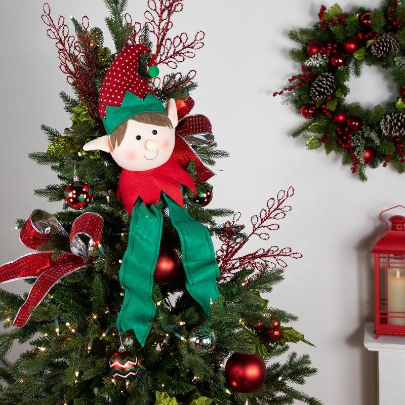 Northlight 16" Plush Red and Green Elf Christmas Tree Topper, Unlit