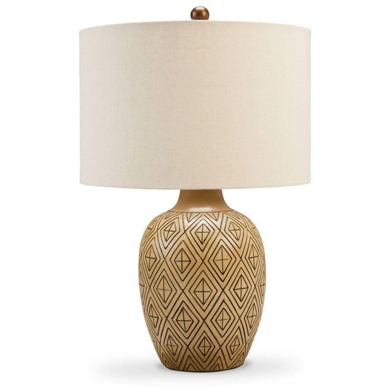 Beige and Black Polyresin Table Lamp Set with Drum Shade